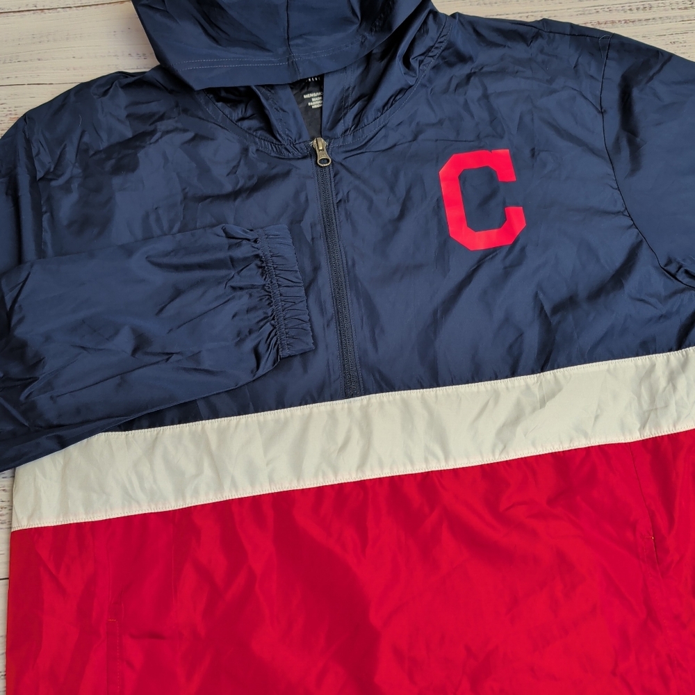 Vintage Cleveland Indians Hooded Windbreaker Pullover Jacket Men's Large MLB